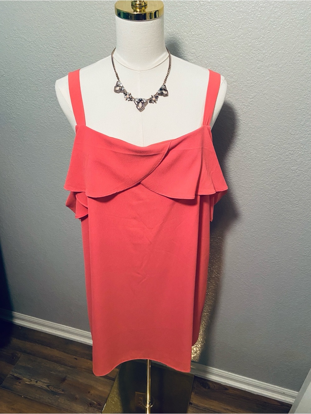 Maurices Coral Ruffle-Detail Cold Shoulder Spaghetti Strap Dress